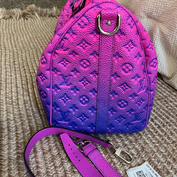 Louis Vuitton Virgil Pink Blue Monogram Illusion Keepall Bandouliere 50 Duffle - Picture 9 of 15